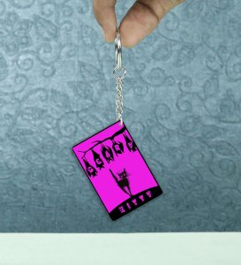 Haunted Kitty and Flying Bat Friends Artwork Printed Keychain Pack of 2