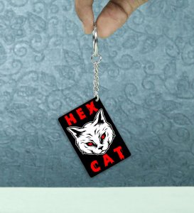 Mystical Red Eyed Cat in Dark Design Printed Keychain Pack of 2