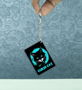 Electric Eyed Curse Cat Graphic Art Printed Keychain Pack of 2