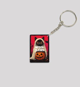 Cute Halloween Cat in Witch Costume Printed Keychain Pack of 2