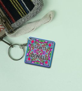 Diwali Festival Sparkles Bright in Neon Deep Printed Keychain Pack of 2