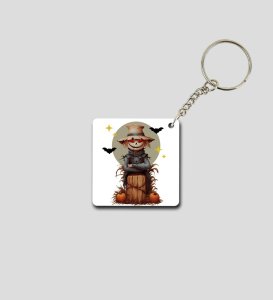 Pumpkin Patch Guardian in Moonlight Halloween Scene Printed Keychain Pack of 2